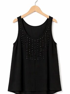 Joie Studded Black Sleeveless Tank Top Scoop Neck Wide Strap Solid Pullover S